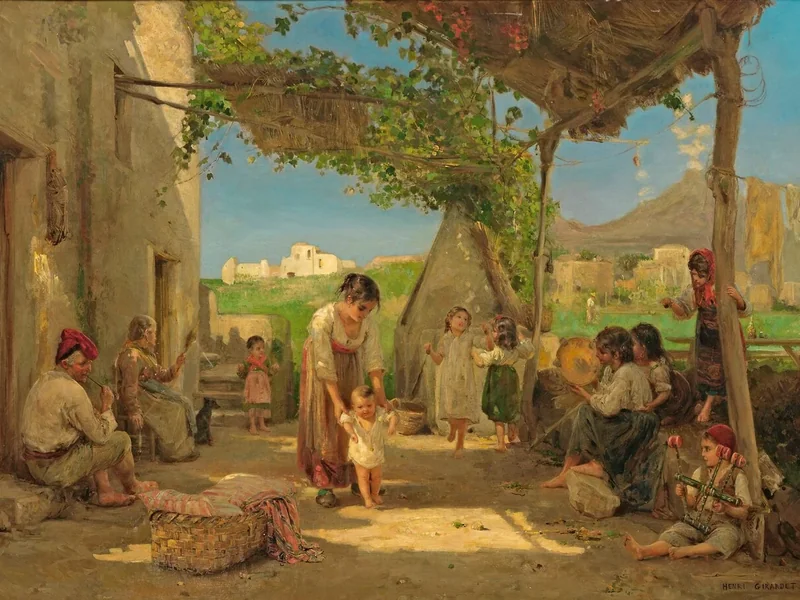 1848-Henri Girardet - Scena di genere napoletano, bambini che giocano